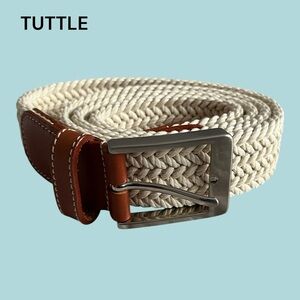 Men's TUTTLE Beige Braided Belt with Brown Leather Trim ITALY 38